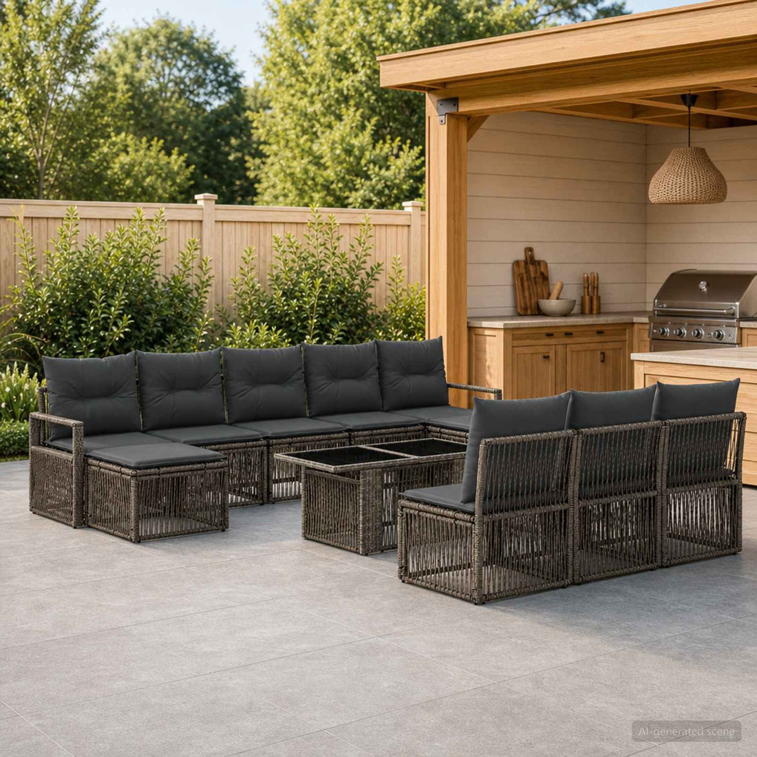 vidaXL Conjunto de sofás de jardín 11 uds. Gris y Gris Oscuro