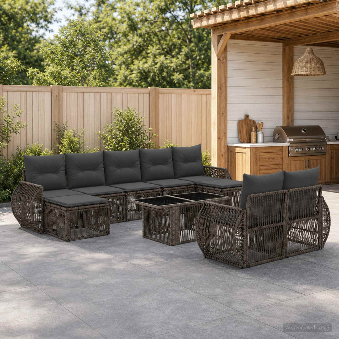 vidaXL Conjunto de sofás de jardín 10 uds. Gris y Gris Oscuro