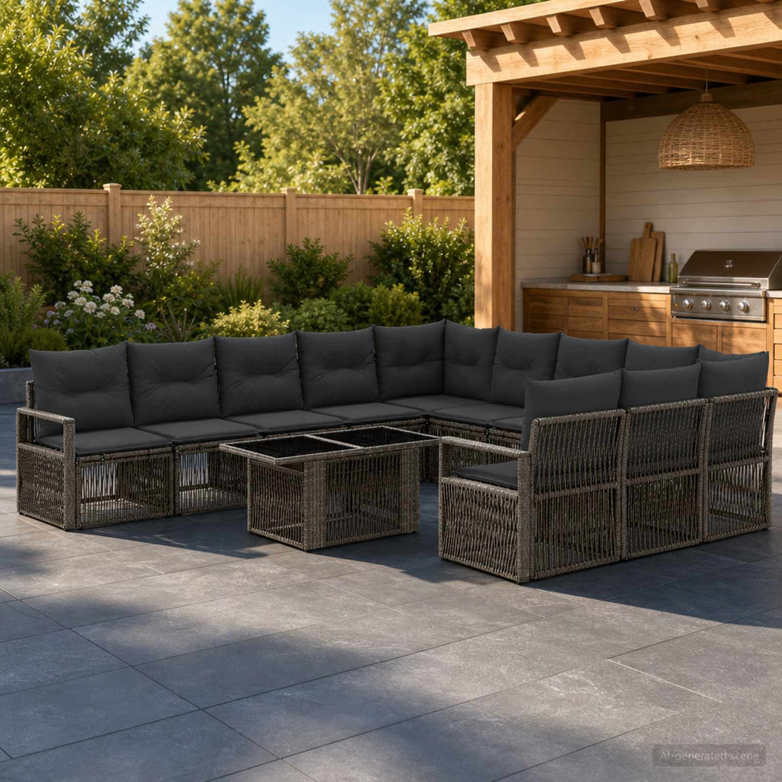 vidaXL Conjunto de sofás de jardín 12 uds. Gris y Gris Oscuro