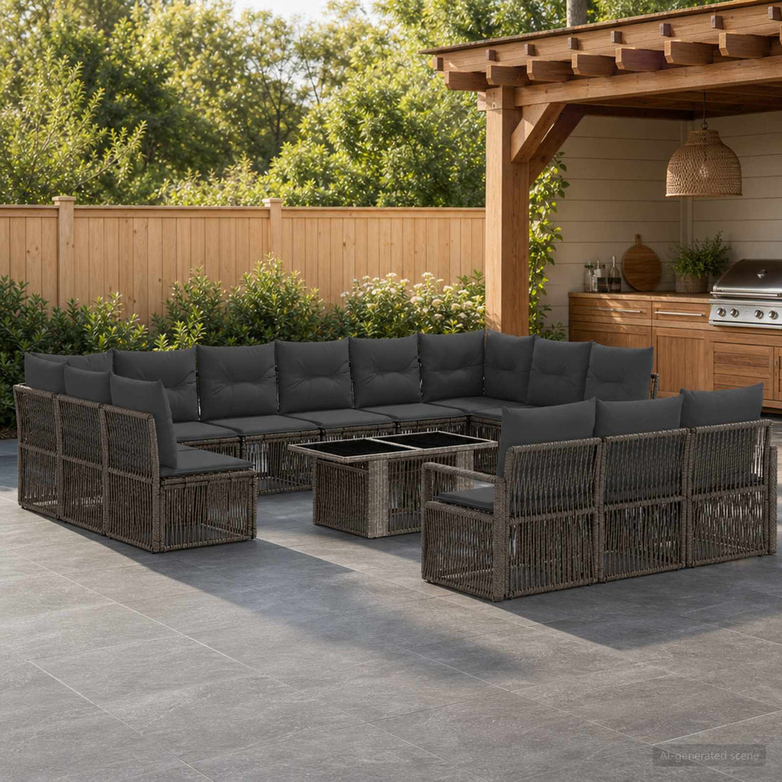 vidaXL Conjunto de sofás de jardín 14 uds. Gris y Gris Oscuro
