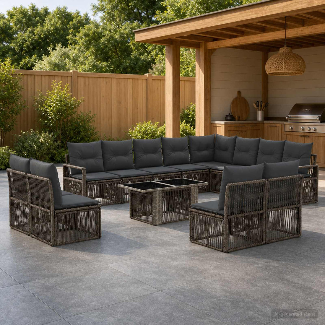 vidaXL Conjunto de sofás de jardín 13 uds. Gris y Gris Oscuro