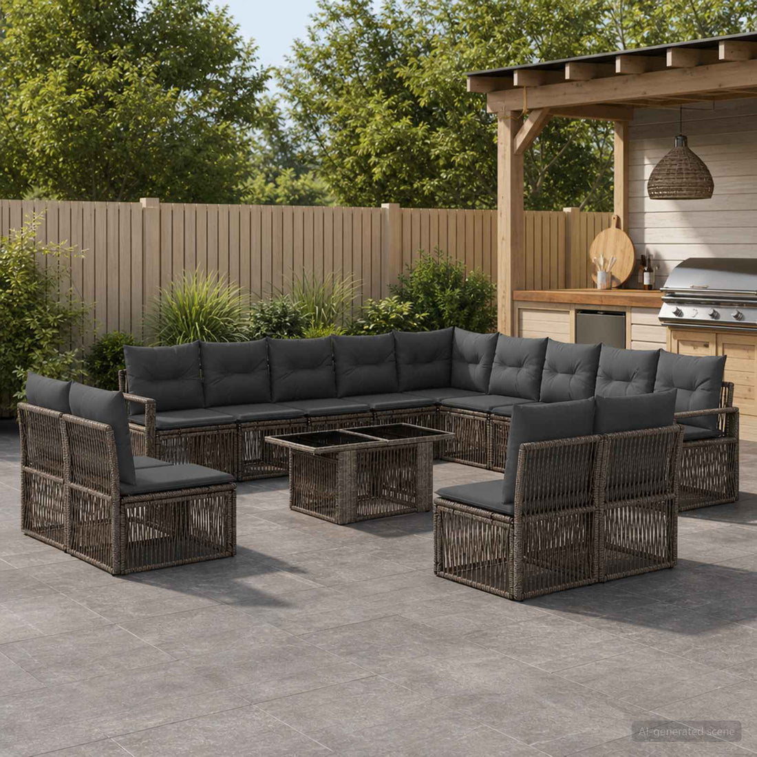 vidaXL Conjunto de sofás de jardín 14 uds. Gris y Gris Oscuro