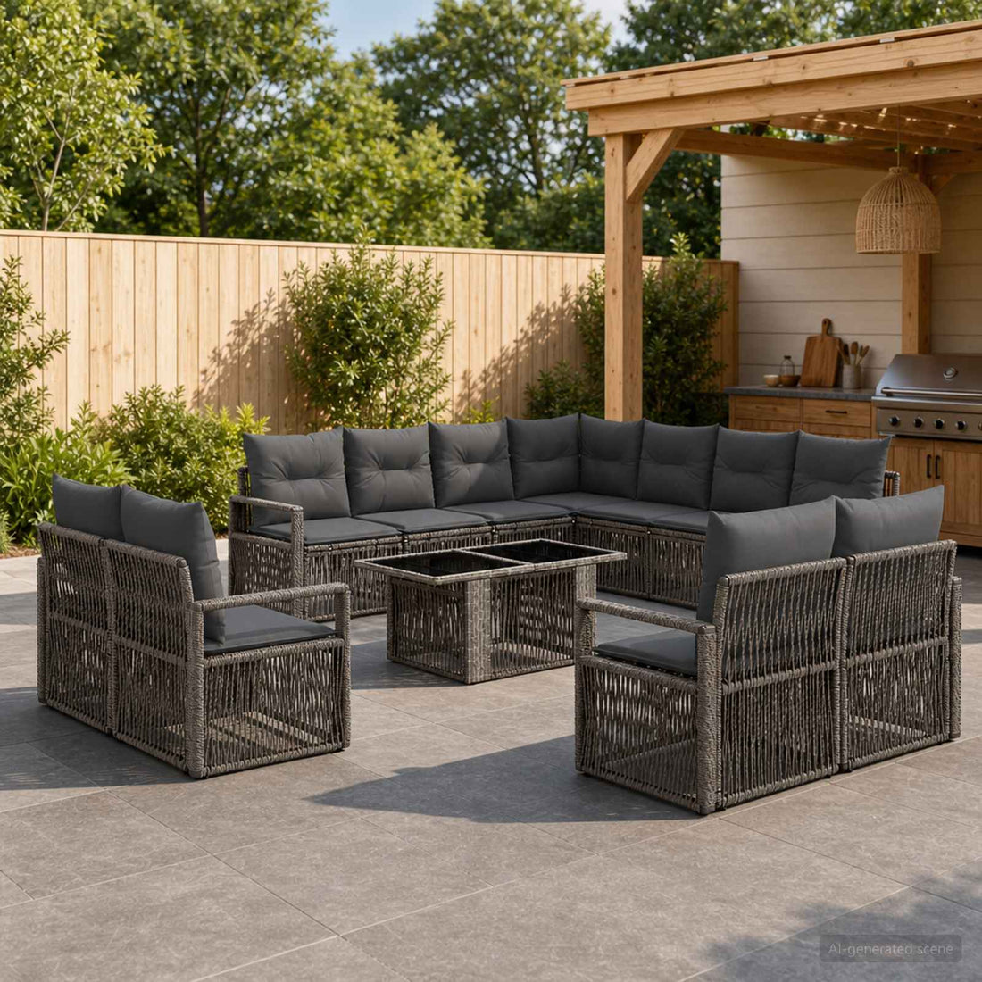 vidaXL Conjunto de sofás de jardín 12 uds. Gris y Gris Oscuro