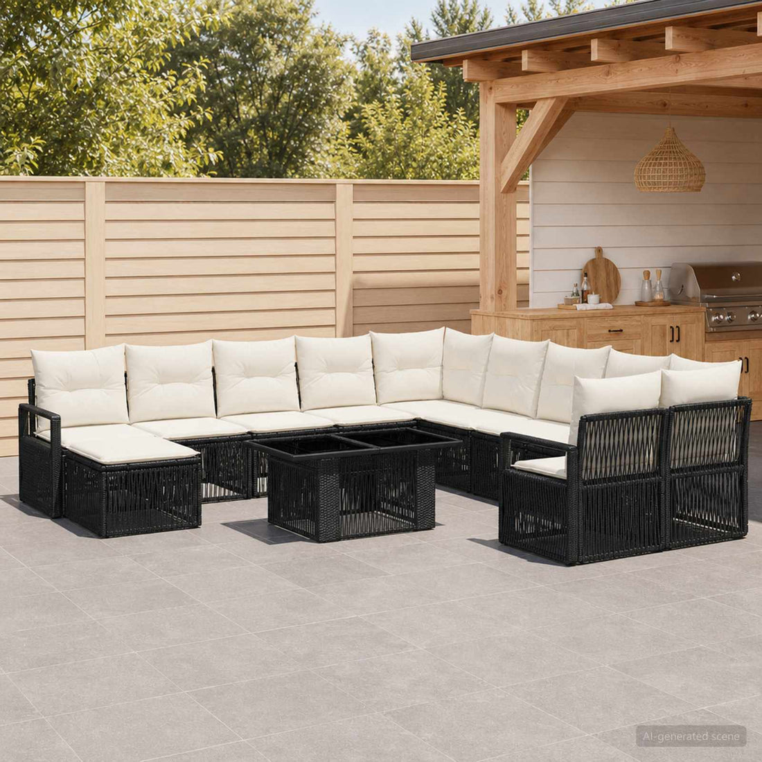 vidaXL Conjunto de sofás de jardín 12 uds. Negro y Blanco Crema