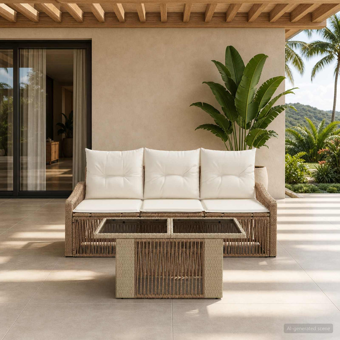 vidaXL Conjunto de sofás de jardín 4 uds. Beige y blanco crema