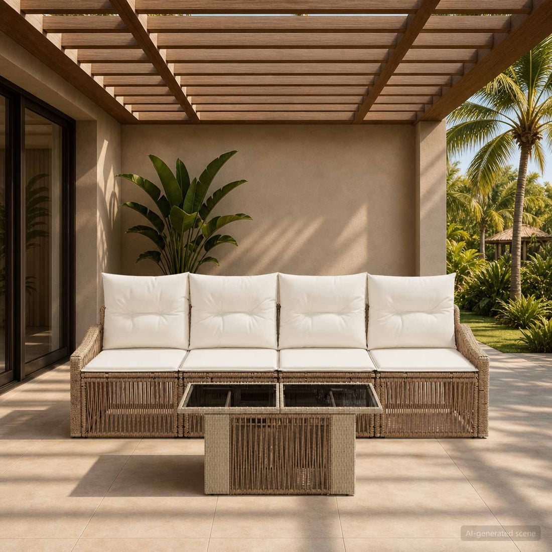 vidaXL Conjunto de sofás de jardín 5 uds. Beige y blanco crema