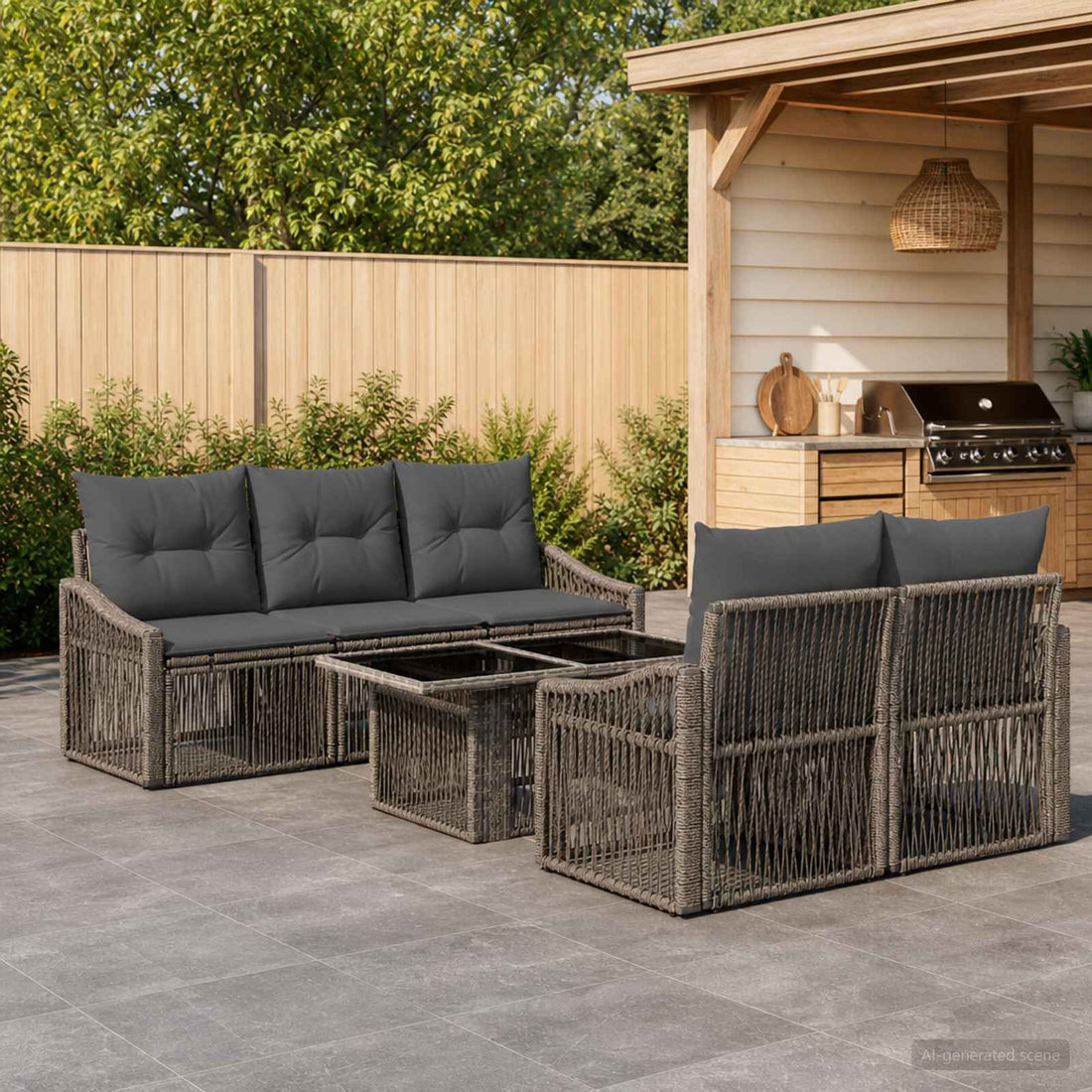 vidaXL Conjunto de sofás de jardín 6 uds. Gris y Gris Oscuro