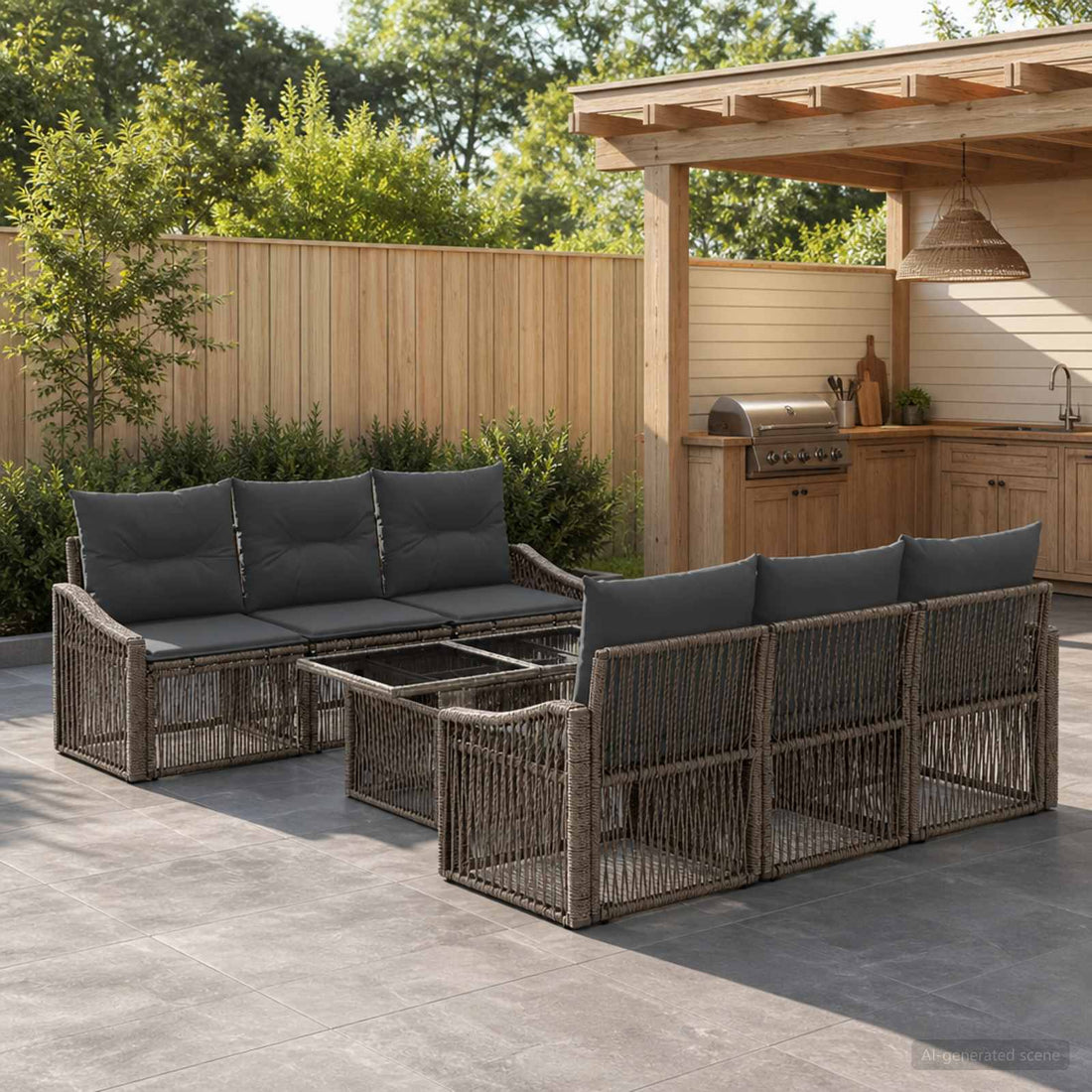 vidaXL Conjunto de sofás de jardín 7 uds. Gris y Gris Oscuro