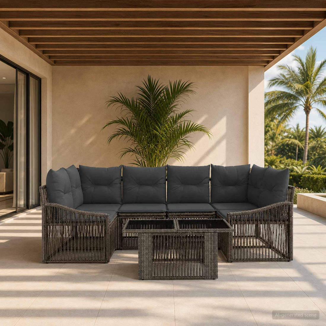 vidaXL Conjunto de sofás de jardín 7 uds. Gris y Gris Oscuro