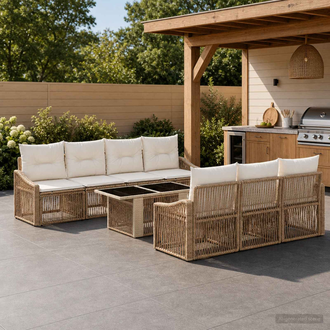 vidaXL Conjunto de sofás de jardín 8 uds. Beige y blanco crema
