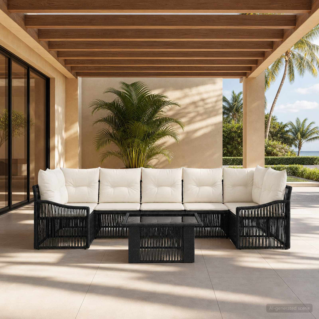 vidaXL Conjunto de sofás de jardín 8 uds. Negro y Blanco Crema