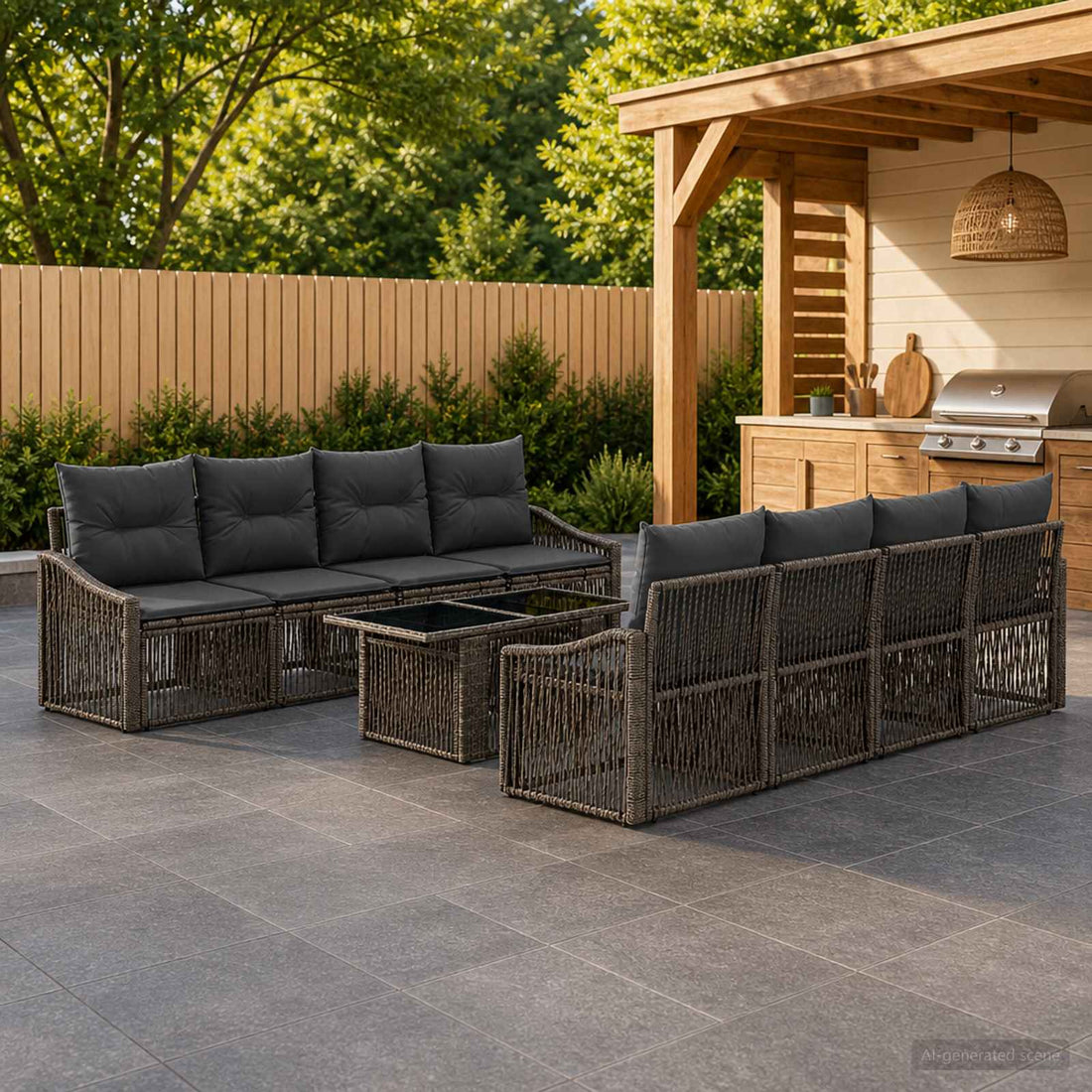 vidaXL Conjunto de sofás de jardín 9 uds. Gris y Gris Oscuro