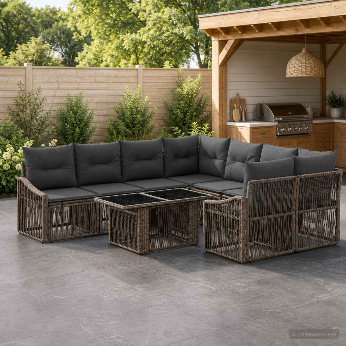 vidaXL Conjunto de sofás de jardín 9 uds. Gris y Gris Oscuro