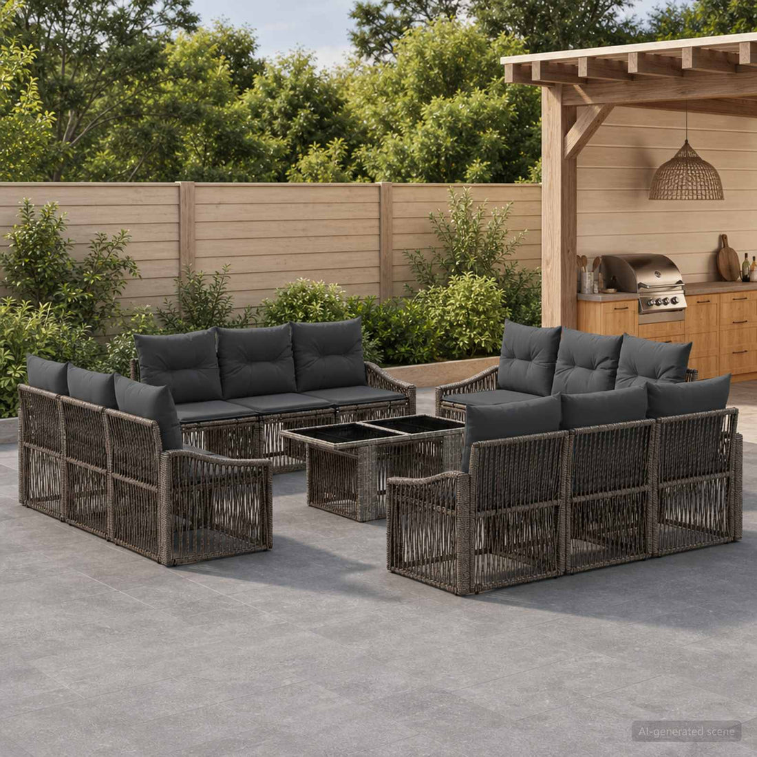 vidaXL Conjunto de sofás de jardín 13 uds. Gris y Gris Oscuro
