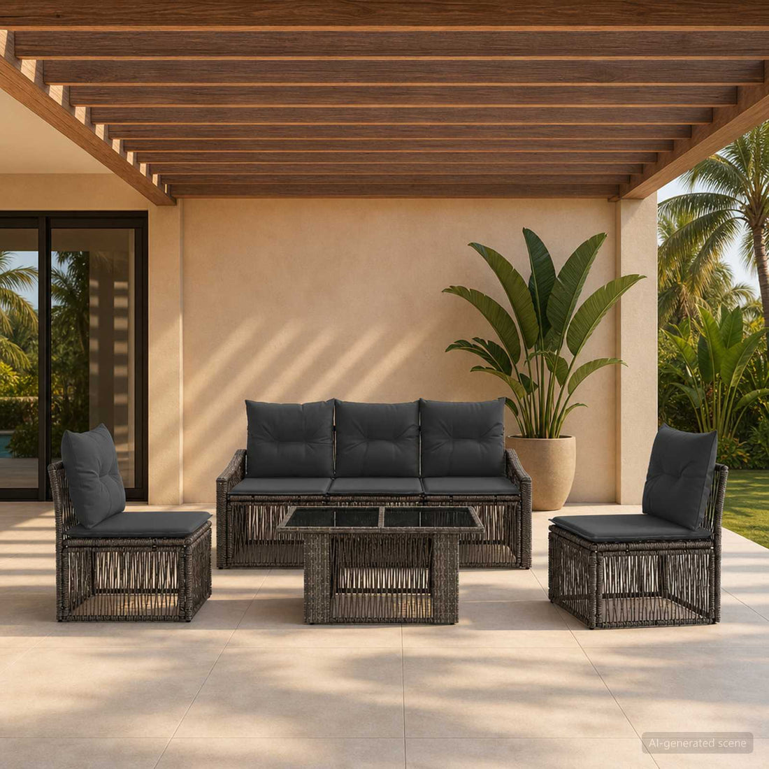 vidaXL Conjunto de sofás de jardín 6 uds. Gris y Gris Oscuro