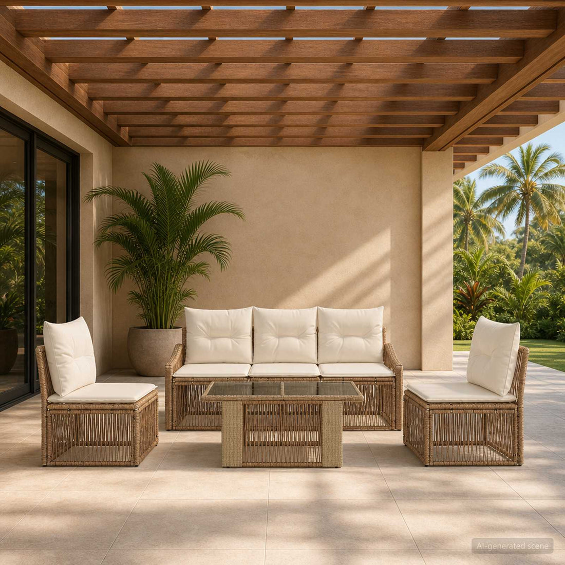 vidaXL Conjunto de sofás de jardín 6 uds. Beige y blanco crema