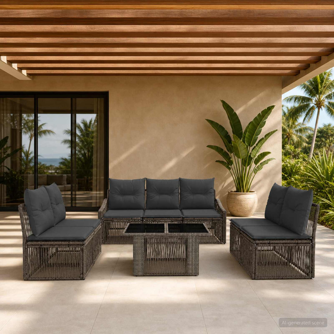vidaXL Conjunto de sofás de jardín 8 uds. Gris y Gris Oscuro