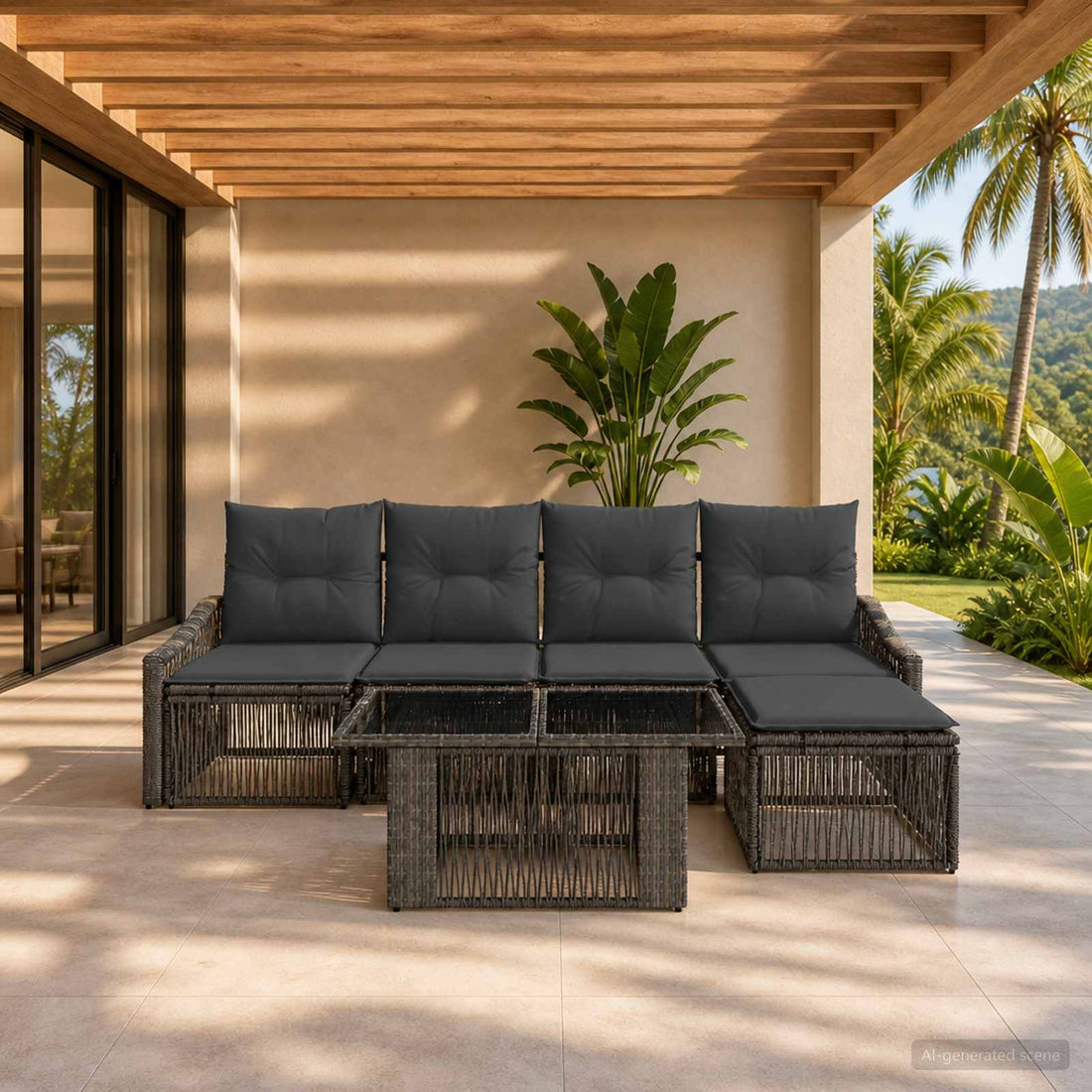 vidaXL Conjunto de sofás de jardín 6 uds. Gris y Gris Oscuro