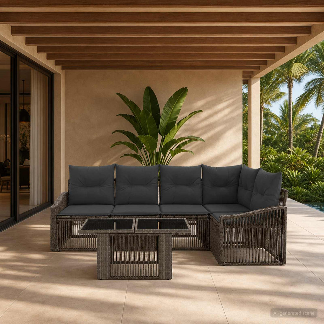 vidaXL Conjunto de sofás de jardín 6 uds. Gris y Gris Oscuro