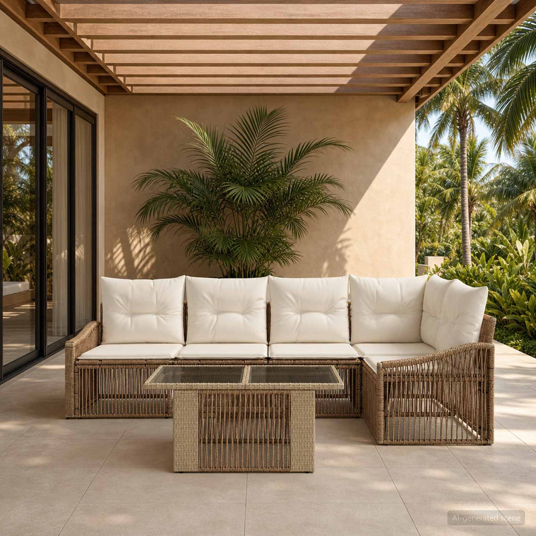 vidaXL Conjunto de sofás de jardín 6 uds. Beige y blanco crema