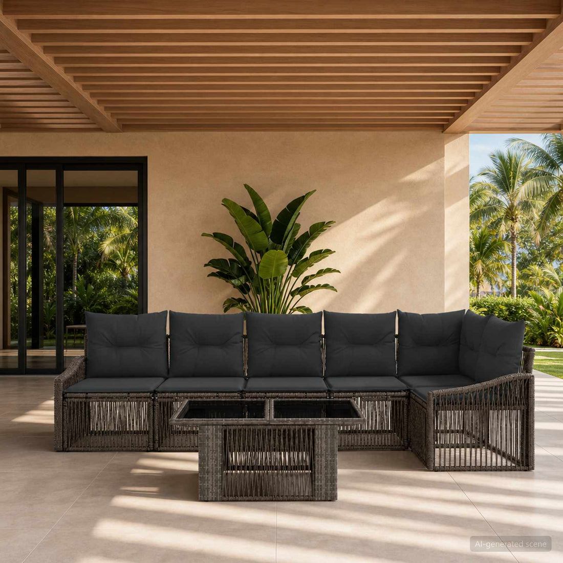 vidaXL Conjunto de sofás de jardín 7 uds. Gris y Gris Oscuro