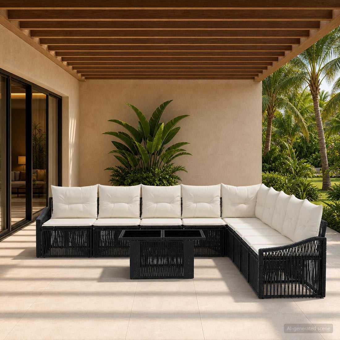 vidaXL Conjunto de sofás de jardín 10 uds. Negro y Blanco Crema