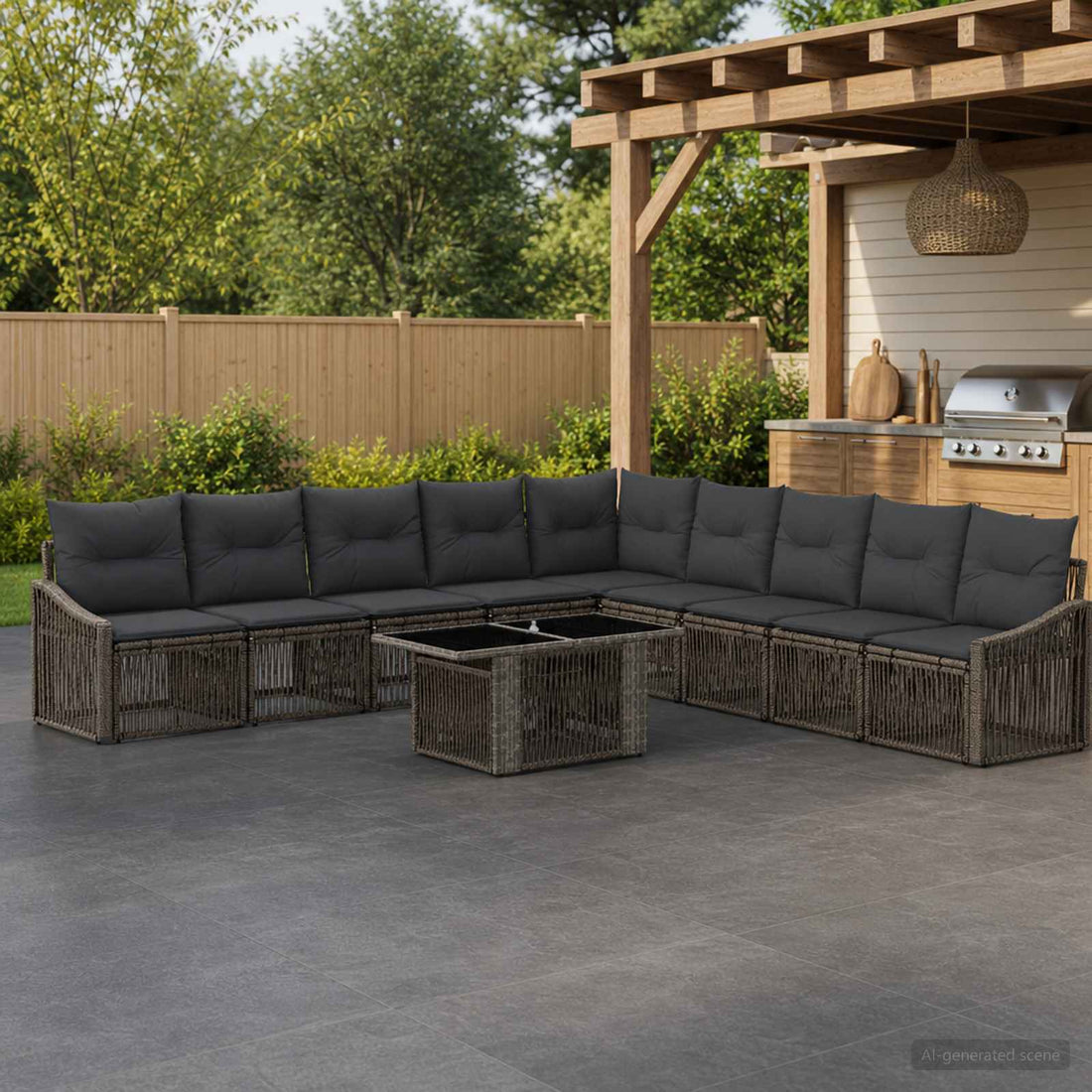 vidaXL Conjunto de sofás de jardín 10 uds. Gris y Gris Oscuro