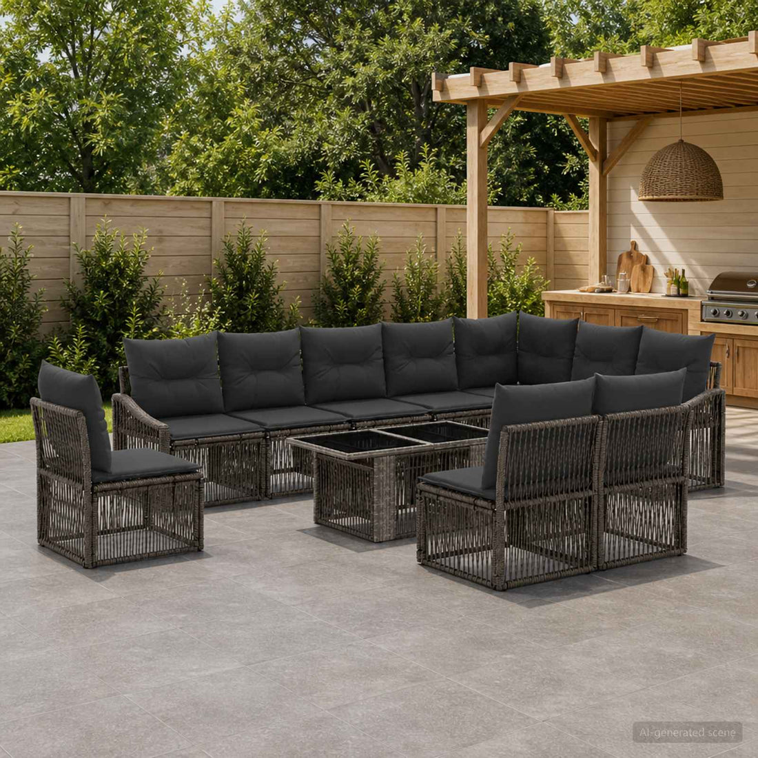 vidaXL Conjunto de sofás de jardín 11 uds. Gris y Gris Oscuro