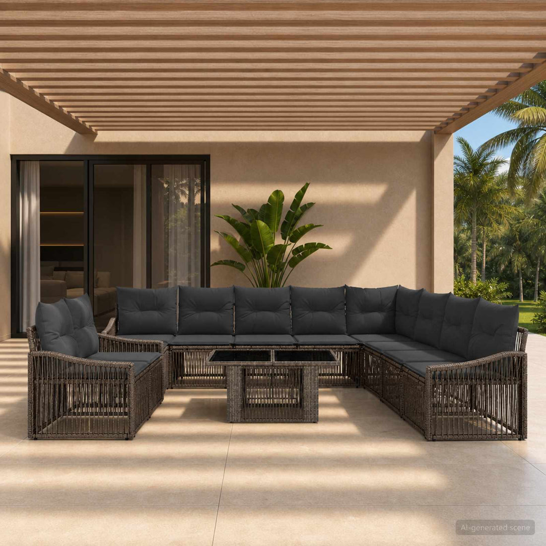 vidaXL Conjunto de sofás de jardín 11 uds. Gris y Gris Oscuro