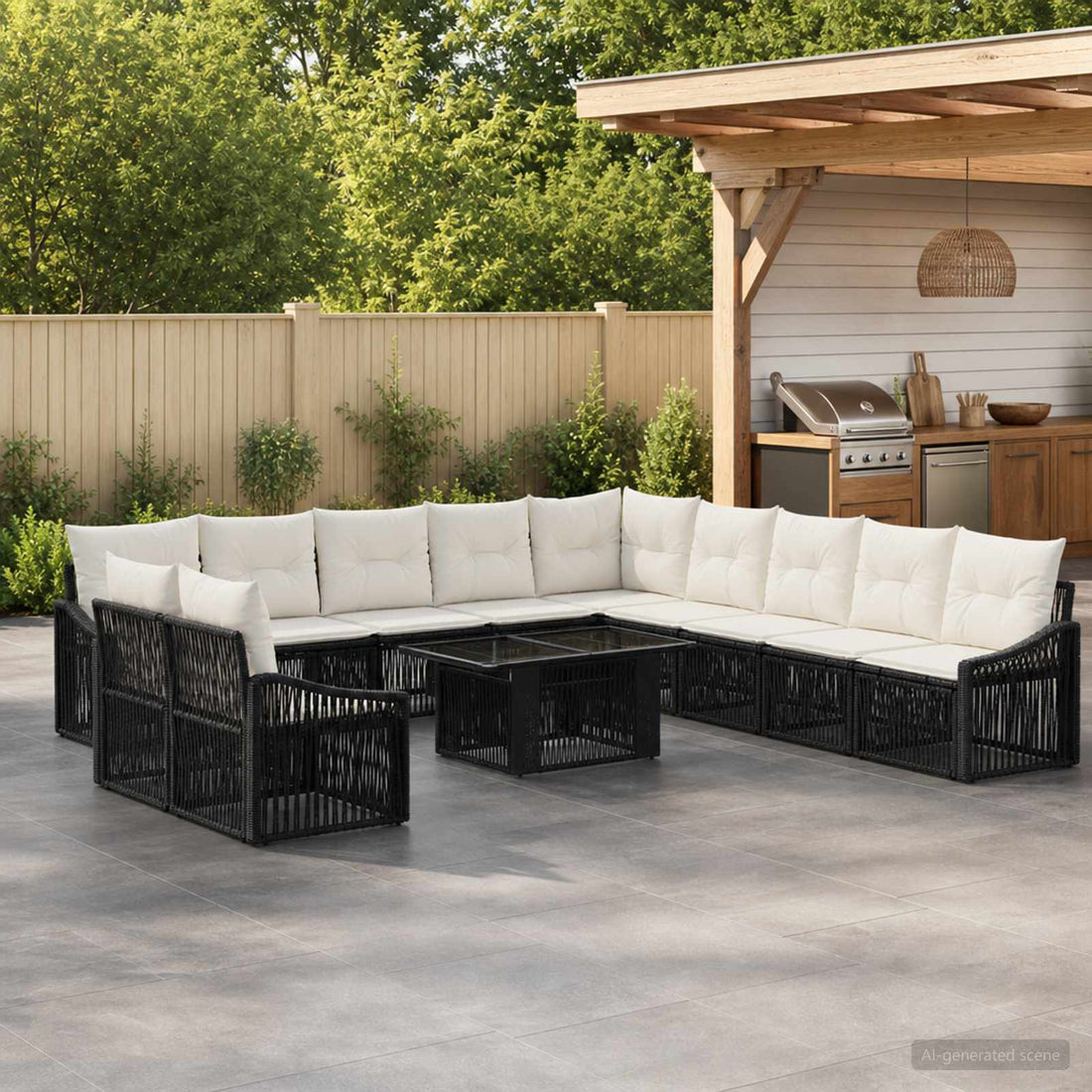 vidaXL Conjunto de sofás de jardín 12 uds. Negro y Blanco Crema