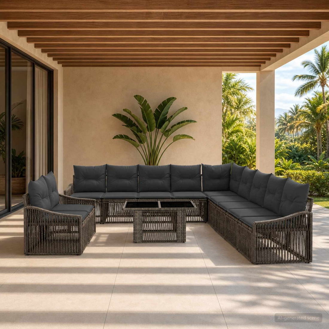 vidaXL Conjunto de sofás de jardín 12 uds. Gris y Gris Oscuro