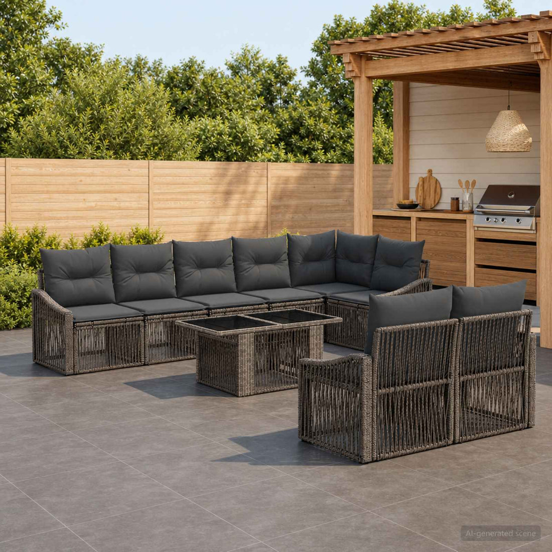 vidaXL Conjunto de sofás de jardín 9 uds. Gris y Gris Oscuro
