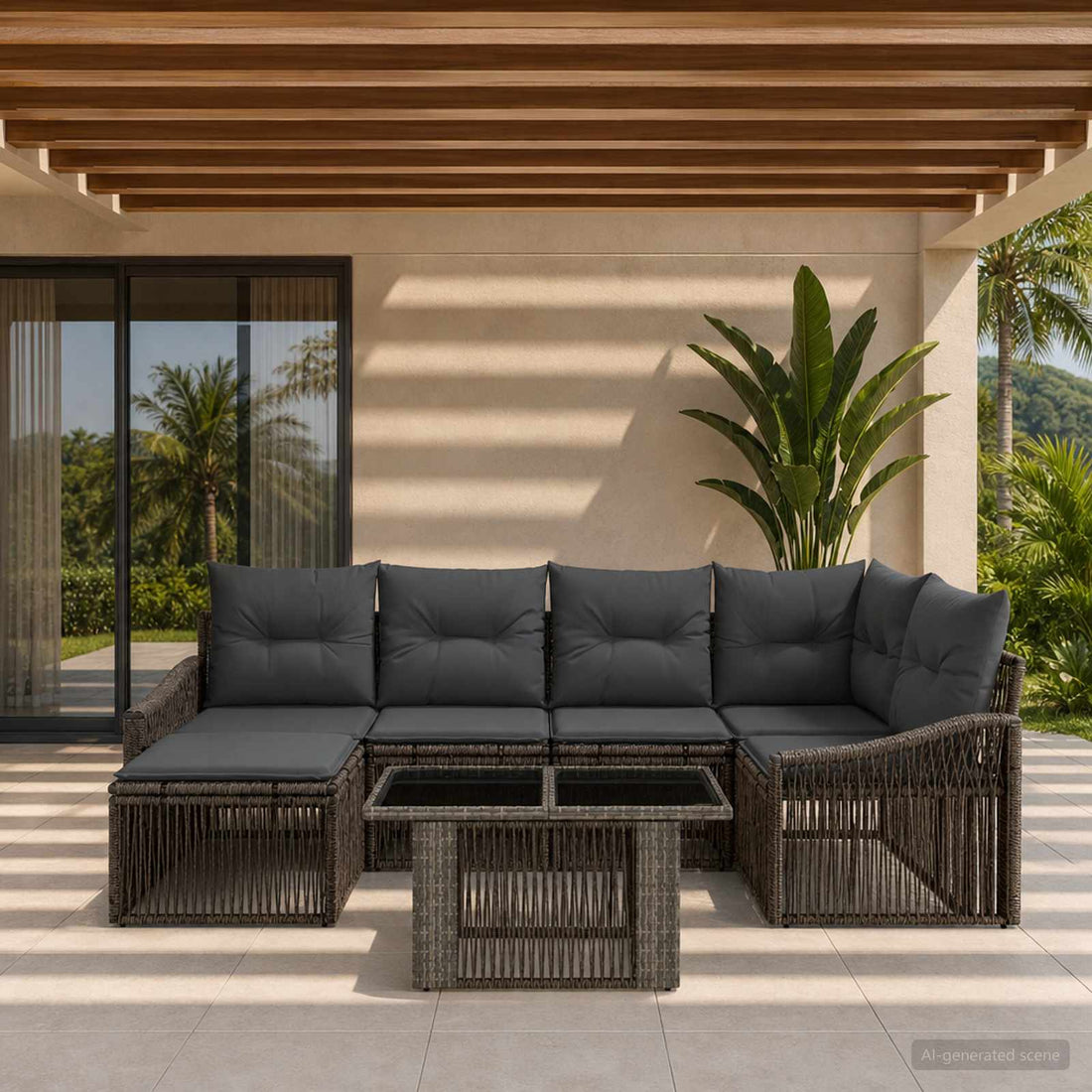 vidaXL Conjunto de sofás de jardín 7 uds. Gris y Gris Oscuro