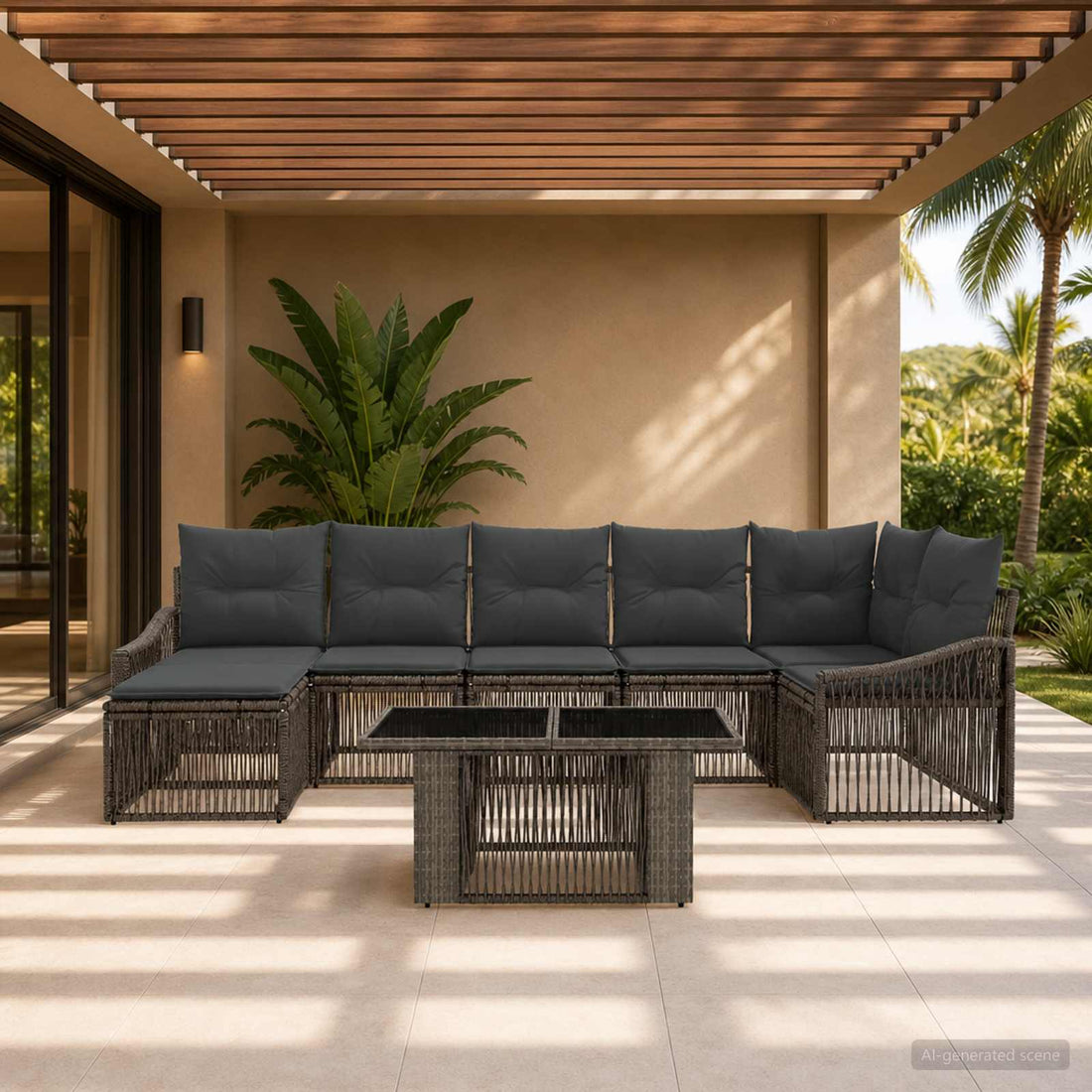 vidaXL Conjunto de sofás de jardín 8 uds. Gris y Gris Oscuro
