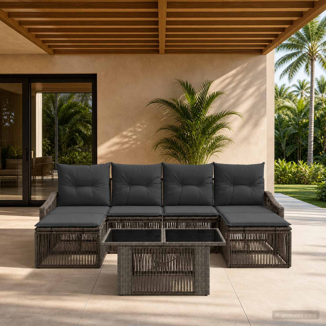 vidaXL Conjunto de sofás de jardín 7 uds. Gris y Gris Oscuro