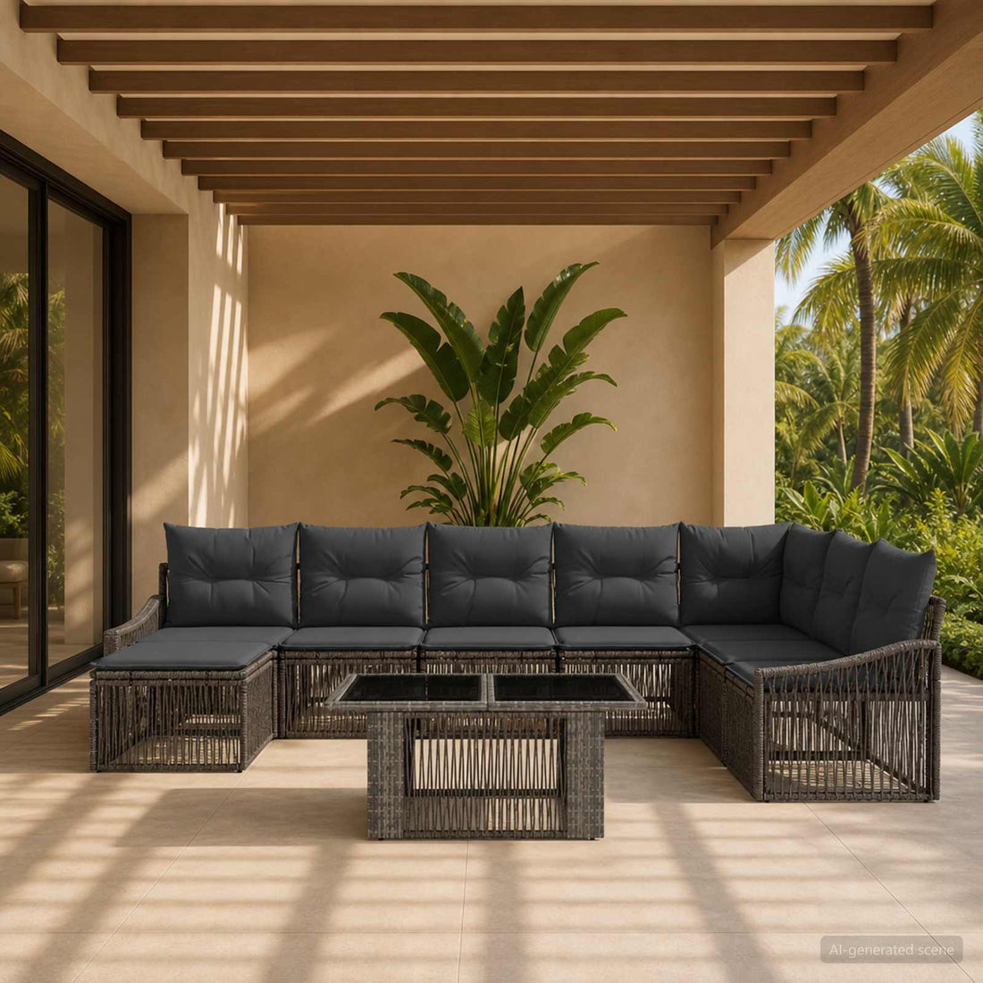 vidaXL Conjunto de sofás de jardín 9 uds. Gris y Gris Oscuro