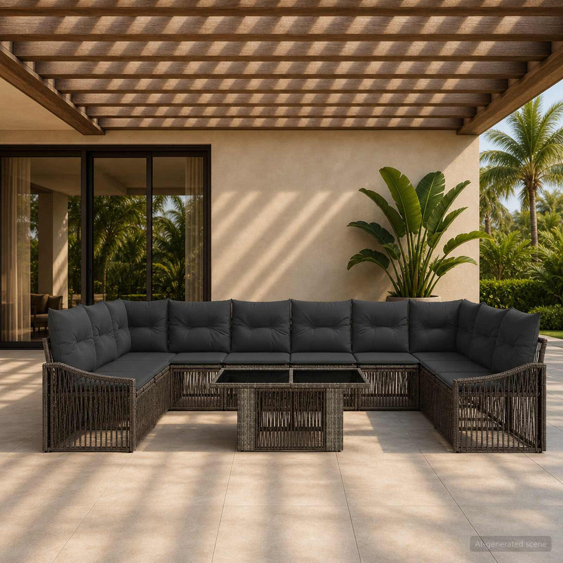 vidaXL Conjunto de sofás de jardín 11 uds. Gris y Gris Oscuro