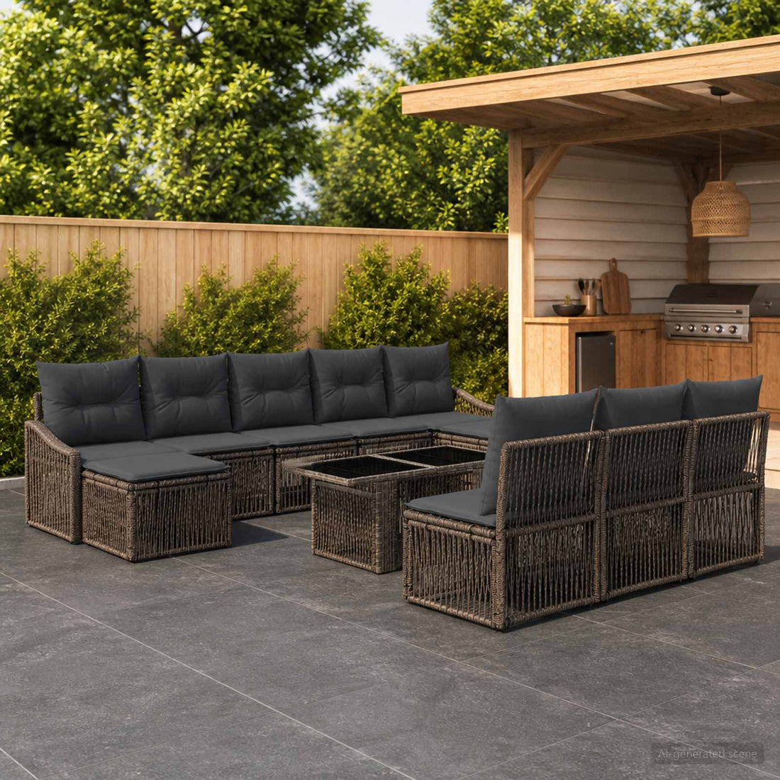 vidaXL Conjunto de sofás de jardín 11 uds. Gris y Gris Oscuro