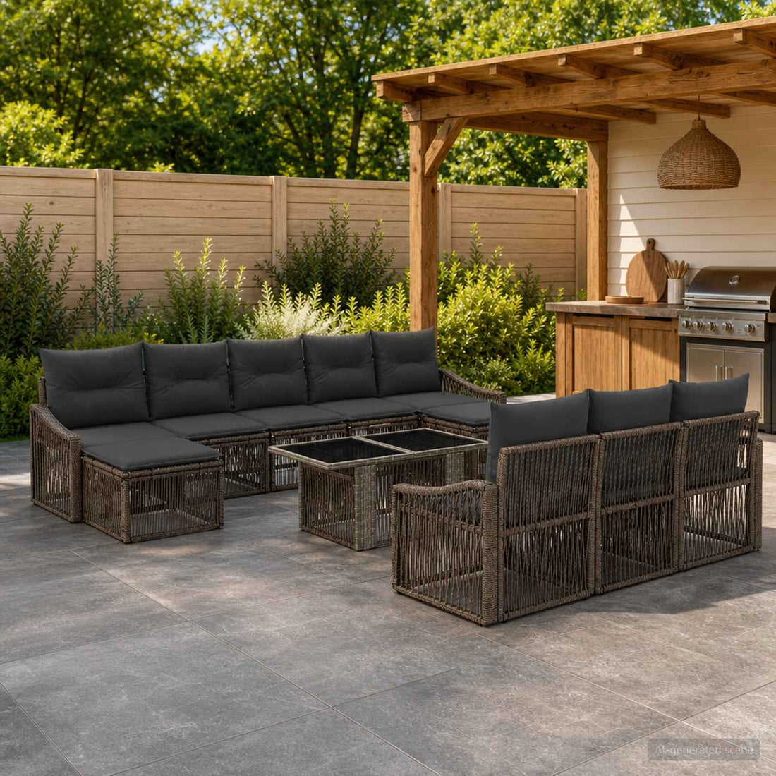 vidaXL Conjunto de sofás de jardín 11 uds. Gris y Gris Oscuro