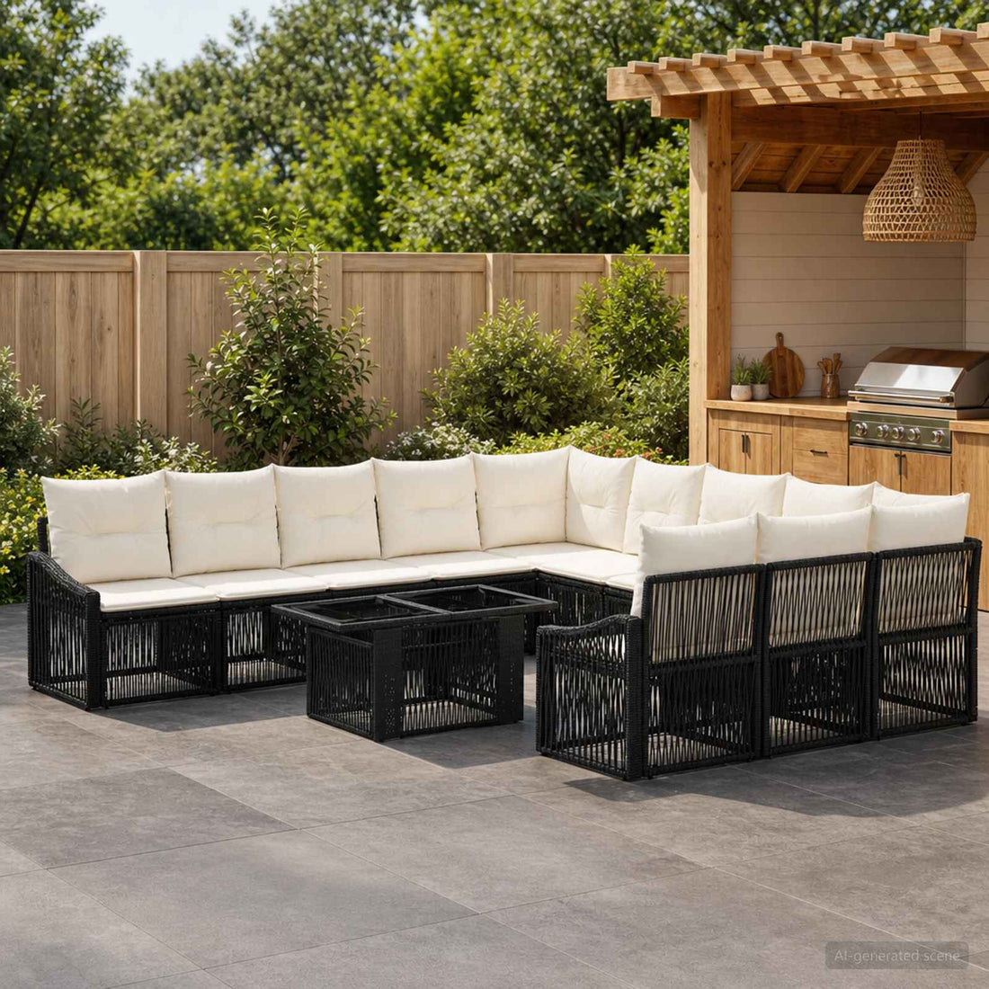 vidaXL Conjunto de sofás de jardín 12 uds. Negro y Blanco Crema