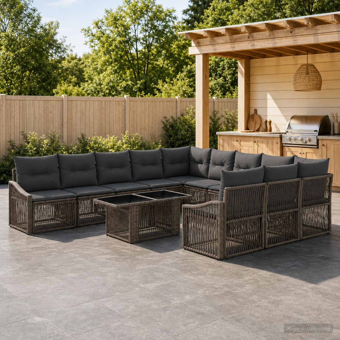 vidaXL Conjunto de sofás de jardín 12 uds. Gris y Gris Oscuro