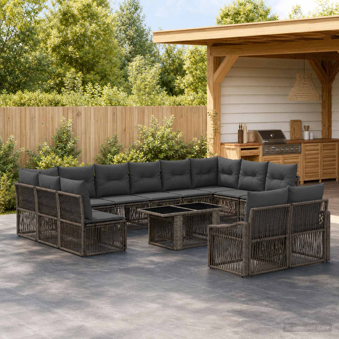 vidaXL Conjunto de sofás de jardín 13 uds. Gris y Gris Oscuro