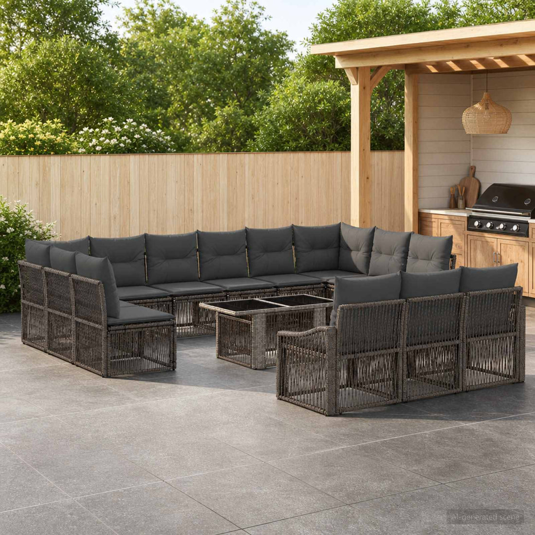 vidaXL Conjunto de sofás de jardín 14 uds. Gris y Gris Oscuro