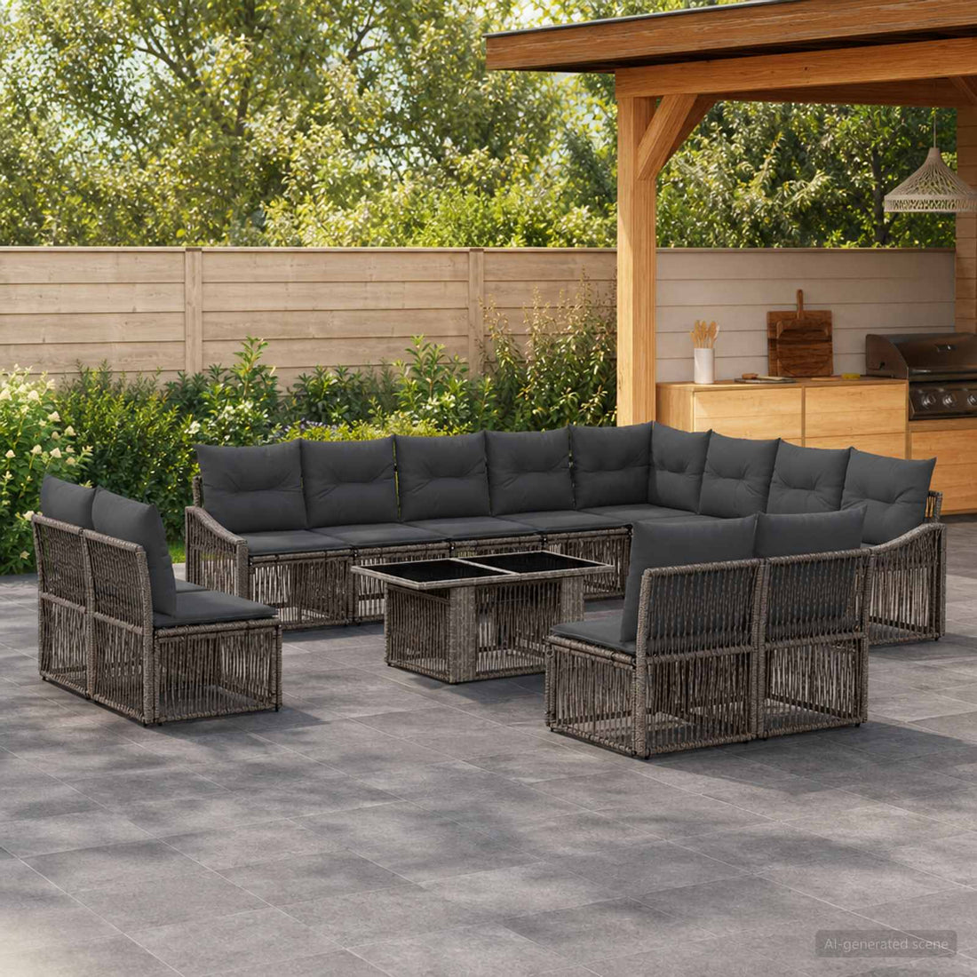 vidaXL Conjunto de sofás de jardín 13 uds. Gris y Gris Oscuro