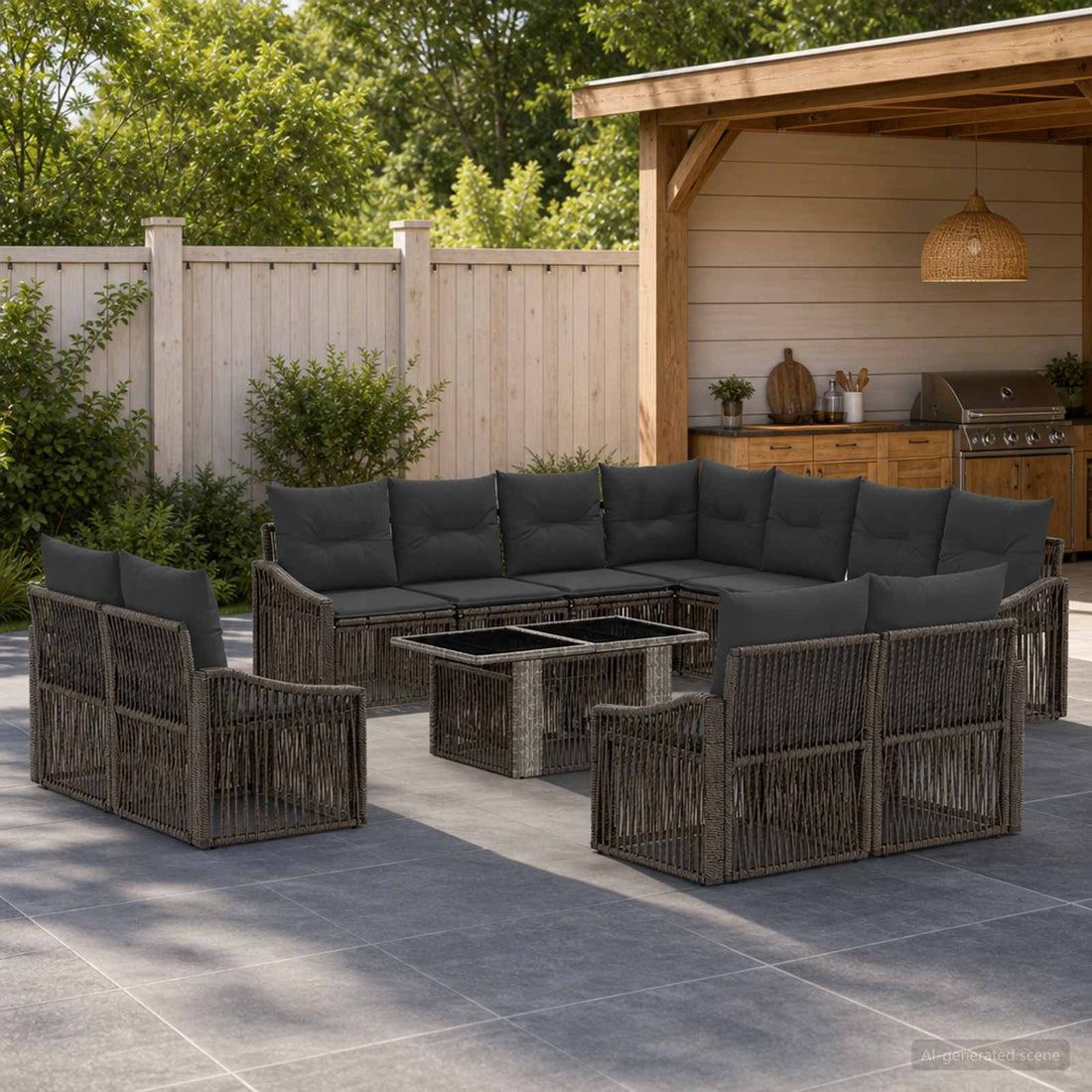 vidaXL Conjunto de sofás de jardín 12 uds. Gris y Gris Oscuro