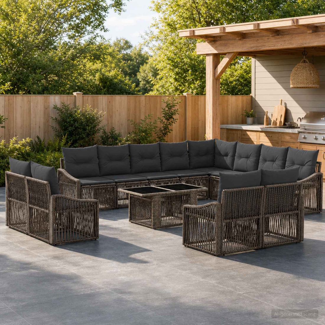 vidaXL Conjunto de sofás de jardín 13 uds. Gris y Gris Oscuro