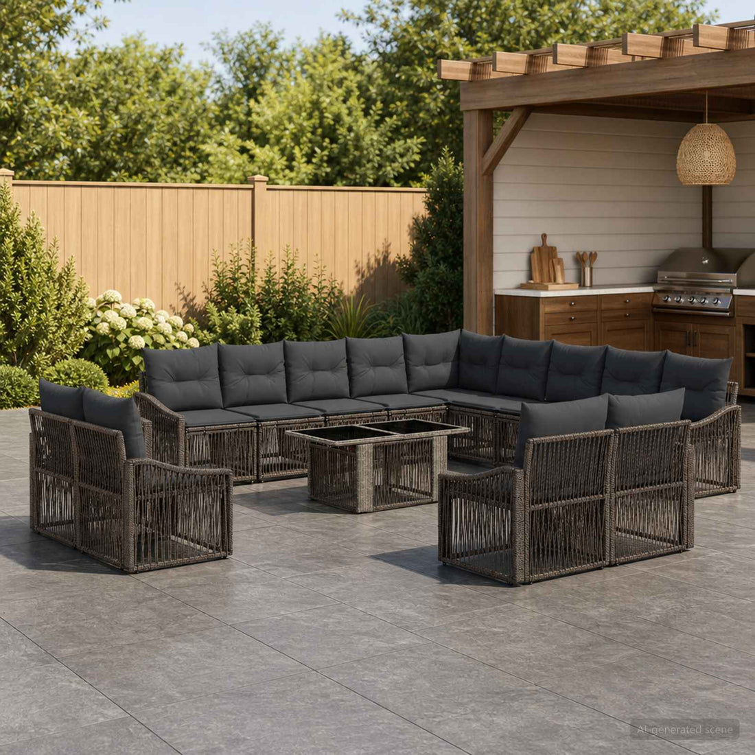 vidaXL Conjunto de sofás de jardín 14 uds. Gris y Gris Oscuro
