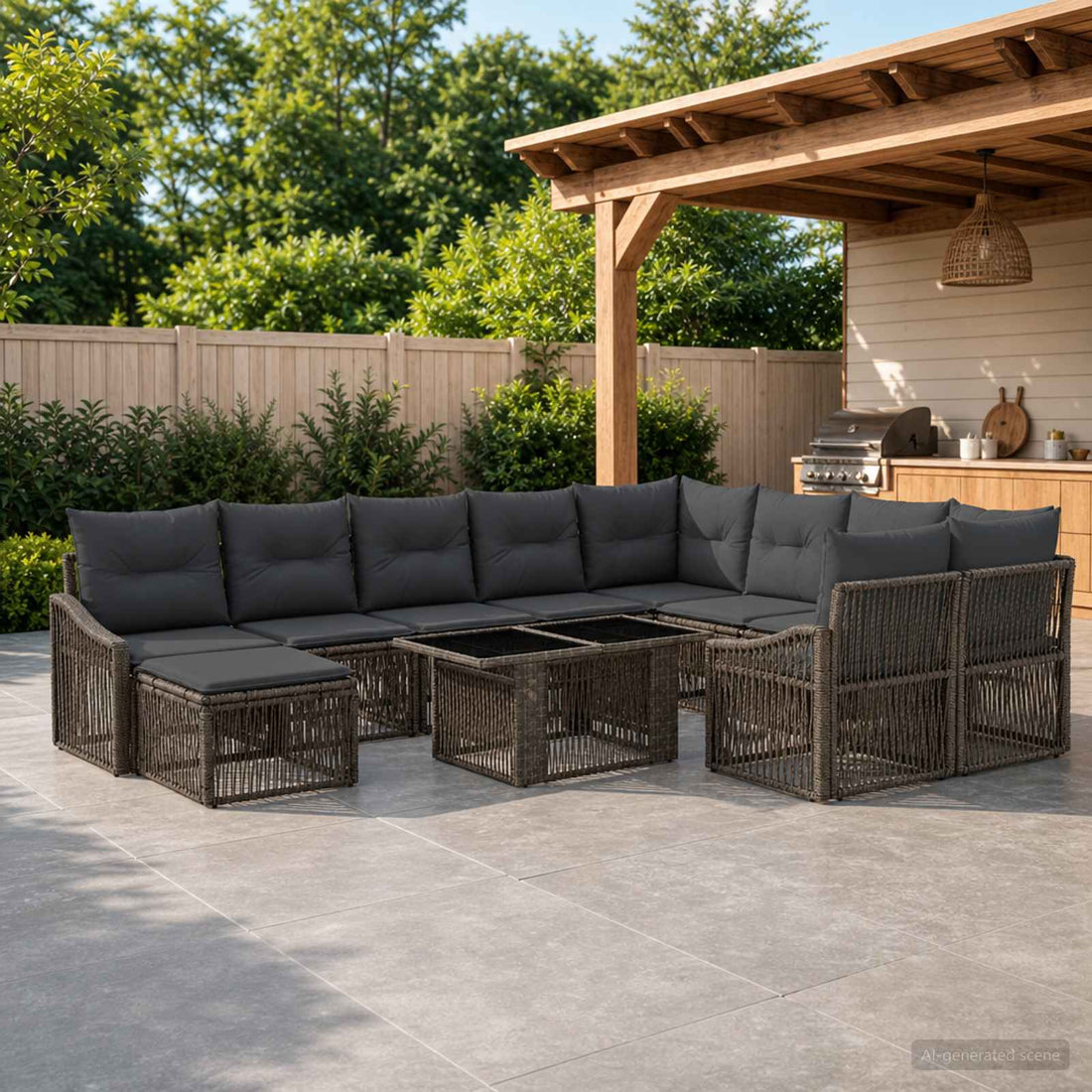 vidaXL Conjunto de sofás de jardín 11 uds. Gris y Gris Oscuro