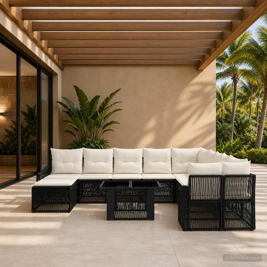vidaXL Conjunto de sofás de jardín 12 uds. Negro y Blanco Crema