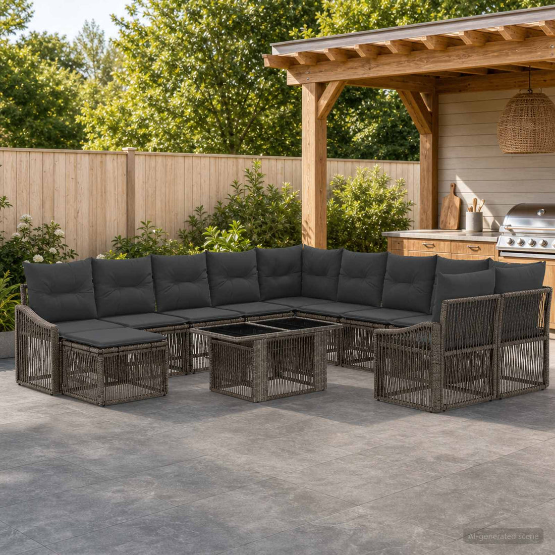 vidaXL Conjunto de sofás de jardín 12 uds. Gris y Gris Oscuro
